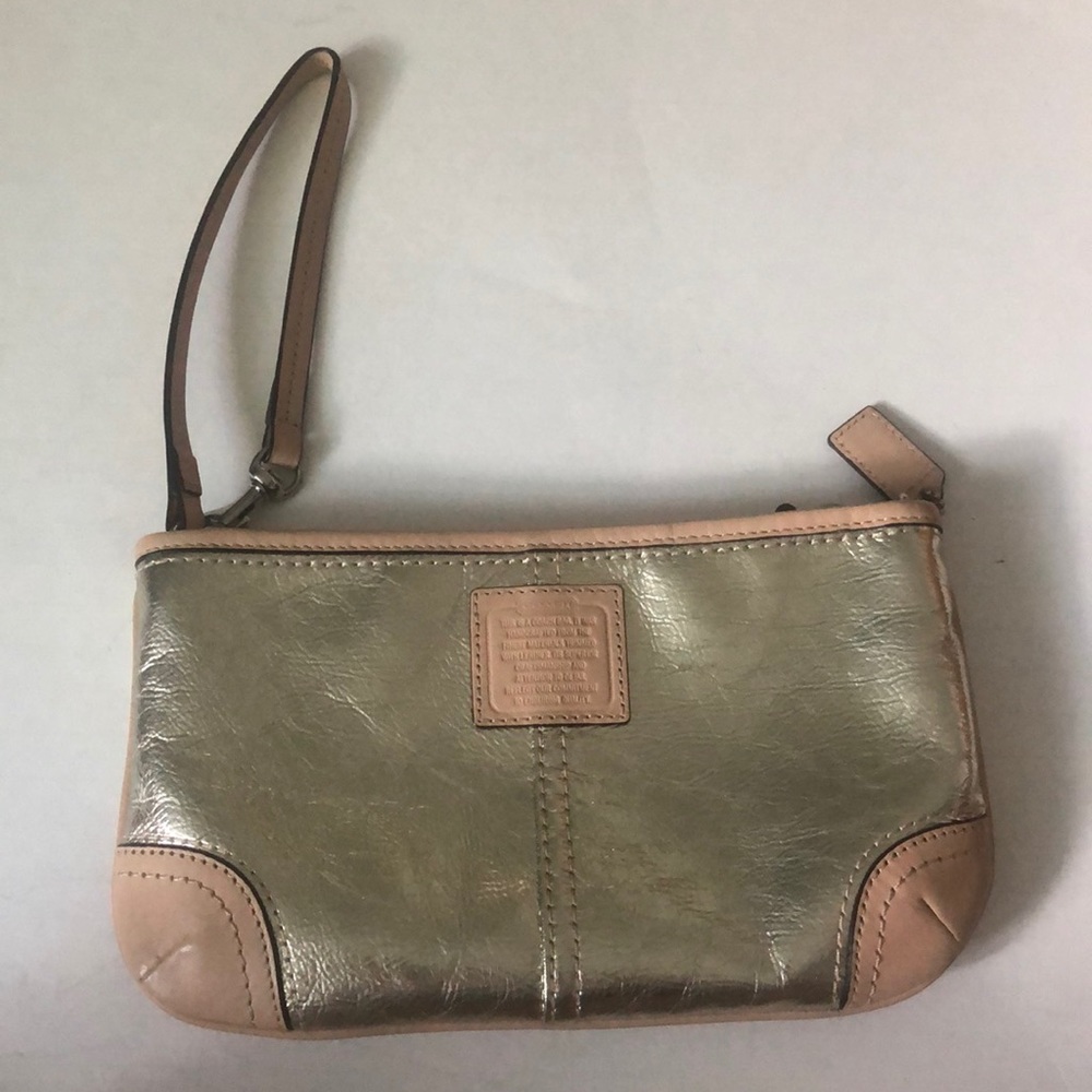 Coach Gold and Tan Wristlet